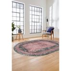 Evdeya Sade Motifli Çerçeve Desen Modern Yıkanabilir Yolluk Mutfak Oval Salon Halısı O-ÇERÇEVELİ-14, Pembe, 60 x 150