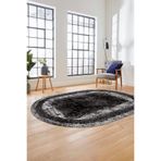 Evdeya Sade Motifli Çerçeve Desen Modern Yıkanabilir Yolluk Mutfak Oval Salon Halısı O-ÇERÇEVELİ-14, Siyah, 80 x 150