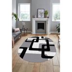 Evdeya Şık Baskılı Kaymaz Taban Yıkanabilir Modern Oval Yolluk Koridor Mutfak Salon Halısı O-MODERN-40, Beyaz, 100 x 150