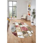 Evdeya Şık Tasarım Mermer Desenli Dijital Kaymaz Taban Yıkanabilir Oval Koridor Salon Halısı O-MERMER-28, Bordo, 160 x 250