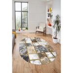 Evdeya Şık Tasarım Mermer Desenli Dijital Kaymaz Taban Yıkanabilir Oval Koridor Salon Halısı O-MERMER-28, Gri, 160 x 250