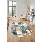 Evdeya Şık Tasarım Mermer Desenli Dijital Kaymaz Taban Yıkanabilir Oval Koridor Salon Halısı O-MERMER-28, Mavi, 60 x 150
