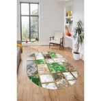 Evdeya Şık Tasarım Mermer Desenli Dijital Kaymaz Taban Yıkanabilir Oval Koridor Salon Halısı O-MERMER-28, Yeşil, 80 x 200