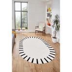 Evdeya Şık Tasarım Yıkanabilir Kaymaz Taban Çerçeveli Yolluk Mutfak Oval Salon Halısı O-ÇERÇEVELİ-40, Beyaz, 180 x 300