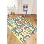 Evdeya Trafik Yollu Arabalı Yıkanabilir Eğlendirici Çocuk Odası Oyun Halısı, Çocuk-47-Krem, - 160 x 250 cm
