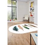 Evdeya Yaprak Desen Baskılı Kaymaz Taban Yıkanabilir Modern Oval Yolluk Salon Halısı O-MODERN-114, Beyaz, 80 x 200