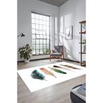 Evdeya Yaprak Desen Baskılı Kaymaz Taban Yıkanabilir Modern Yolluk Salon Halısı MODERN-114, Beyaz, 160 x 230