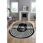 Evdeya Yeni Tarz Çerçeve Desen Modern Yıkanabilir Yolluk Mutfak Oval Salon Halısı O-ÇERÇEVELİ-15, Siyah, 100 x 150
