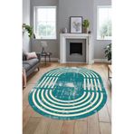 Evdeya Yeni Tarz Çerçeve Desen Modern Yıkanabilir Yolluk Mutfak Oval Salon Halısı O-ÇERÇEVELİ-15, Turkuaz, 60 x 150