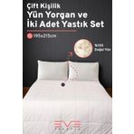 Eve Tekstil %100 Merinos Kuzu Yünlü Pamuklu Antialerjik Çift Kişilik Yorgan Yastık Set 195x215 Cm
