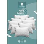 Eve Tekstil 8 Adet Diamant Plus Kılıflı Fermuarlı Yıkanabilir Antialerjik Silikon Elyaf Yastık 50x70cm 800 gr Beyaz