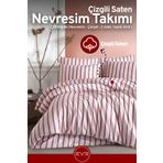 Eve Tekstil Saten Çizgili Çift Kişilik Lüks Nevresim Takımı Set 200x200 Cm
