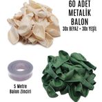 EveFix 60 Adet Beyaz Ve Yeşil Karışık Metalik Balon 5 Metre Balon Zinciri