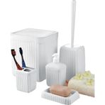 EveFix Banyo Seti 5 Parça - Çöp Kovası-Tuvalet Fırçası Sıvı Sabunluk-Katı Sabunluk-Diş Fırçalık