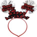 EveFix Happy Birthday Yazılı Püsküllü Neon Kırmızı Renk Doğum Günü Tacı