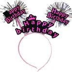 EveFix Happy Birthday Yazılı Püsküllü Neon Pembe Renk Doğum Günü Tacı