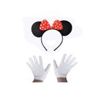 EveFix Kırmızı Fiyonklu Minnie Mouse Tacı Ve Beyaz Eldiven Seti