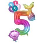EveFix Rakam Gökkuşağı Deniz Kızı Folyo Balon Doğumgünü Seti 5 Yaş