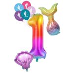EveFix Rakam Gökkuşağı Deniz Kızı Folyo Balon Seti