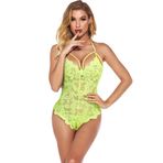 EVELIFE Kadın Seksi İç Çamaşırı Dantel Bodysuit Tek Parça Oyuncak İç Çamaşırı Şeffaf Derin V Bodysuit İç Çamaşırı, floresan yeşili, S
