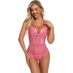 EVELIFE Kadın Seksi İç Çamaşırı Dantel Bodysuit Tek Parça Oyuncak İç Çamaşırı Şeffaf Derin V Bodysuit İç Çamaşırı, pinguin gri, L