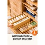 EVELLA HOME 2’li Destekli Katlanabilir Organizer | Çekmece ve Dolap İçi Çorap & İç Çamaşırı Düzenleyici