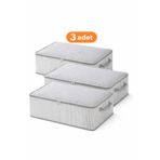 EVELLA HOME 3’lü Çizgili Baza Altı Hurcu 65x45x22 cm Yer Kaplamayan Fermuarlı Saklama Düzenleyici Seti