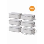 EVELLA HOME 6 Adet Çizgili Baza Altı Hurcu 65x45x22 cm Fermuarlı Büyük Boy Saklama Hurcu