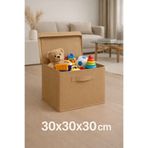 EVELLA HOME Bej Kapaklı Oyuncak Saklama Kutusu 30x30x30 cm Çok Amaçlı Dolap Düzenleyici