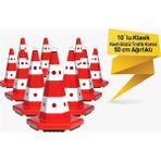 Evelux 10 Adet Klasik Kedi Gözlü Trafik Konisi 50 cm Trafik Dubası