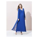 Even Fashion Hamile Giyim Kadın Saks Mavi Kolyeli Uzun Kollu Abiye Hamile Elbise