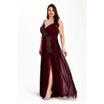 EVEN plus size Bordo Askılı Taşlı Şifon Büyük Beden Abiye Elbise