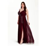 EVEN plus size Bordo Askılı Taşlı Şifon Büyük Beden Abiye Elbise