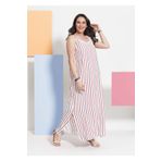 Even Plus Size - Büyük Beden Kadın Giyim Kadın Beyaz Çizgi Detaylı Askılı Elbise