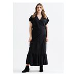 EVEN plus size Eteği Büzgülü Kruvaze Viskon Siyah Büyük Beden Elbise