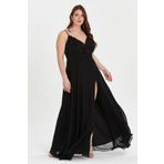 EVEN plus size Siyah Askılı Taşlı Şifon Büyük Beden Abiye Elbise