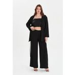 EVEN plus size Siyah Krep Ceket Pantolon Büyük Beden Abiye Takım