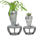 Evene Ahşap Ayaklı Beton Saksı Büyük Boy Set 2 Adet Havuç Model - Gümüş