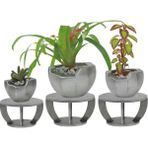 Evene Ahşap Ayaklı Beton Saksı Büyük Boy Set 3 Adet Önü Açık Model - Gümüş