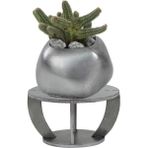 Evene Ahşap Ayaklı Beton Saksı Dekoratif 1 Adet Spiral Oval Model - Gümüş
