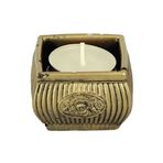 Evene Altın Eskitme Mumluk Şamdan Tealight Mum Uyumlu Mini Çizgili Çiçekli Model 8682874832998