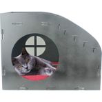 Evene Büyük Kedi Evi Dekoratif Ahşap Dayanıklı 50X35 cm Kedi Yatağı Merdiven Oval Model - Siyah