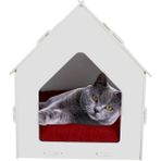 Evene Büyük Kedi Evi Dekoratif Ahşap Dayanıklı 50X35 cm Kedi Yatağı Merdivenli Model - Beyaz