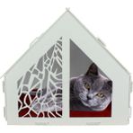 Evene Büyük Kedi Evi Dekoratif Ahşap Dayanıklı 50X35 cm Kedi Yatağı Seperatör Model - Beyaz