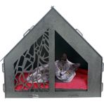 Evene Büyük Kedi Evi Dekoratif Ahşap Dayanıklı 50X35 cm Kedi Yatağı Seperatör Model - Siyah