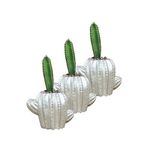 Evene Mini Çiçek Saksı Küçük Sukulent Kaktüs Saksısı 3'lü Set Kaktüs Figür Model - Gümüş