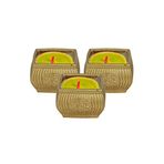 Evene Mumluk Şamdan 3 Adet Tealight Uyumlu Üçlü Mini Çizgili Çiçekli Model, Altın