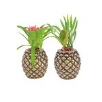 Evene Saksı Çiçek Kaktüs Saksısı Lüx 15 Cm Varak Boyalı Ananas Desenli 2'li Set Çiçeklik, ALTIN ESKİTME