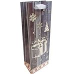 Event Party Store 14x39x8.5 cm Şişe Boyu Hediye Paketi Gri Beyaz Yılbaşı Çanta