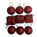 Event Party Store Kırmızı 3 cm 9'lu Yılbaşı Ağaç Süsü Top ve Hediye Paketi
